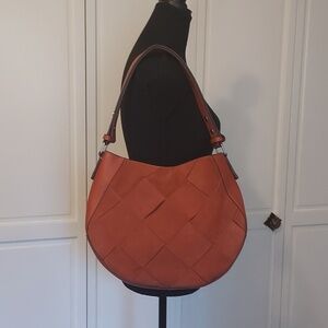 Nordstrom Treasure and Bond Suede Hobo Shoulder Crossbody Bag Orange Rust W…